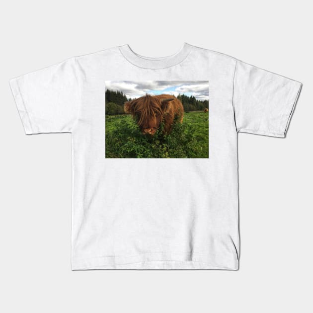 Scottish Highland Cattle Calf 2109 Kids T-Shirt by SaarelaHighland